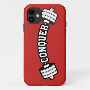 Barbell, CONQUER - Inspirational Weightlifting Gym iPhone 11 Case