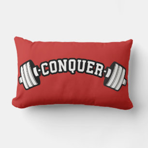 Barbell, CONQUER - Inspirational Weightlifting Gym Lumbar Pillow