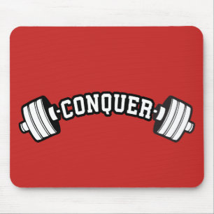 Barbell, CONQUER - Inspirational Weightlifting Gym Mouse Pad