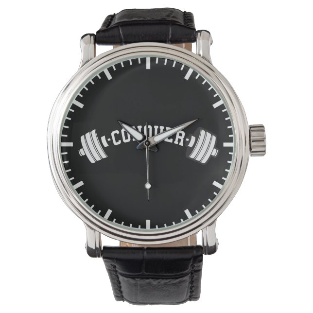 Barbell, CONQUER - Inspirational Weightlifting Gym Watch (Front)