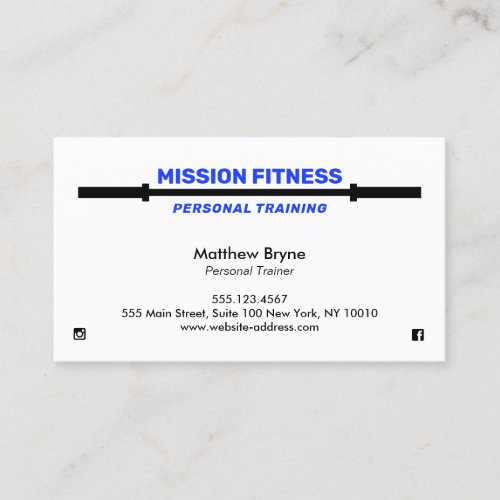 Barbell Fitness Personal Trainer Blue Business Card