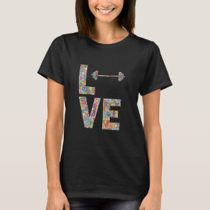 Barbell Gym Workout Love Flowers T-Shirt