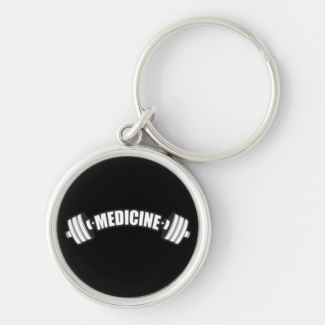 Barbell - Iron Medicine - Weight Lifting Gym Keychain (Front)