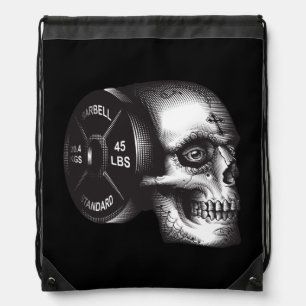 Barbell Plate and Skull - Workout Gym Motivational Drawstring Bag