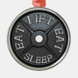 Barbell Plate - Lift, Eat, Sleep Metal Ornament