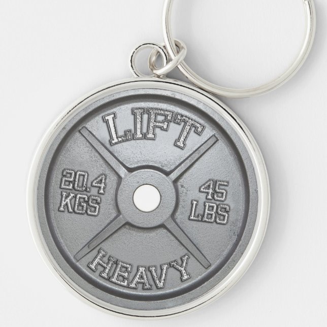 Barbell Plate - Lift Heavy Keychain (Front)