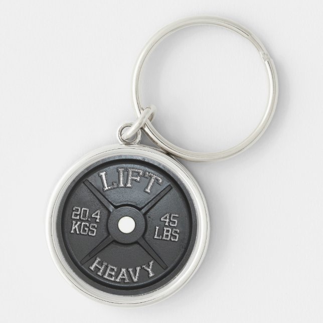 Barbell Plate - Lift Heavy Keychain (Front)