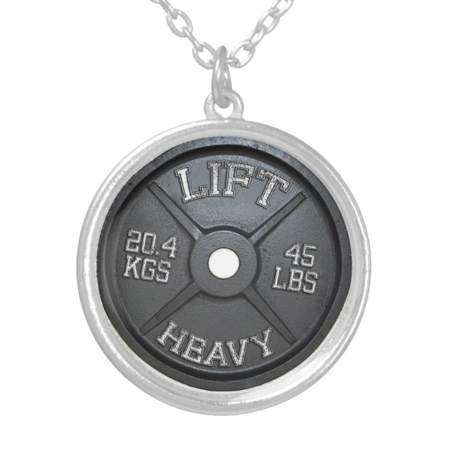 Barbell Plate _ Lift Heavy Silver Plated Necklace (Front)