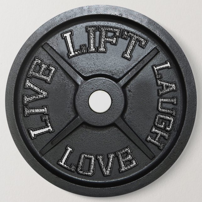 Barbell Plate - Lift, Live, Love, Laugh Button (Front)