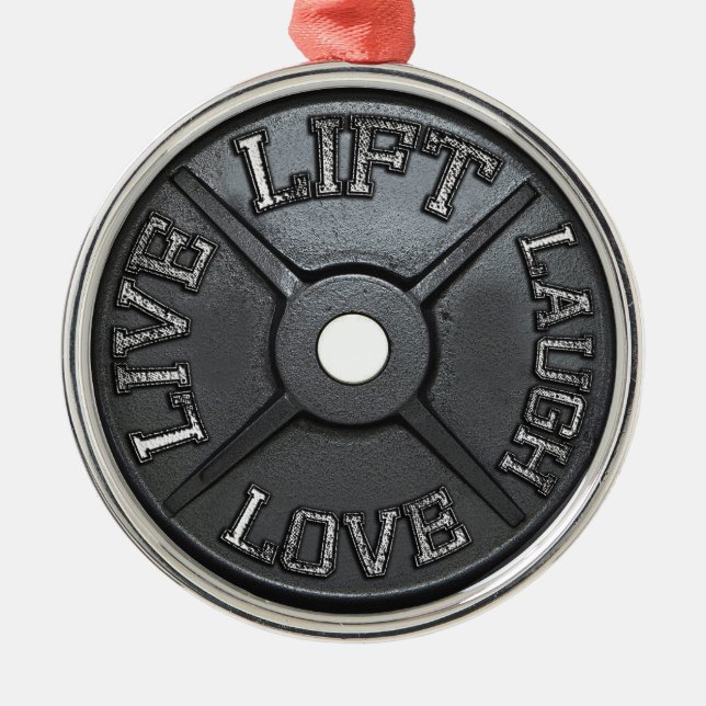 Barbell Plate - Lift, Live, Love, Laugh Metal Ornament (Front)