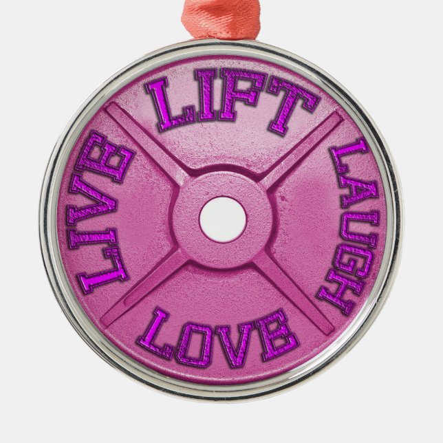 Barbell Plate - Lift, Live, Love, Laugh Metal Ornament (Front)