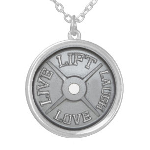 Barbell Plate - Lift, Live, Love, Laugh Silver Plated Necklace