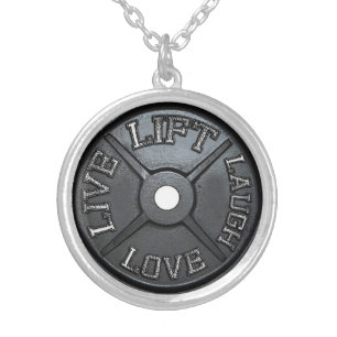 Barbell Plate - Lift, Live, Love, Laugh Silver Plated Necklace