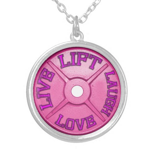 Barbell Plate _ Lift Live Love Laugh Silver Plated Necklace