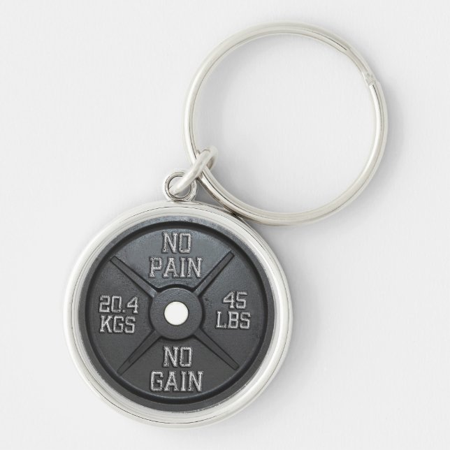 Barbell Plate - No Pain No Gain Keychain (Front)