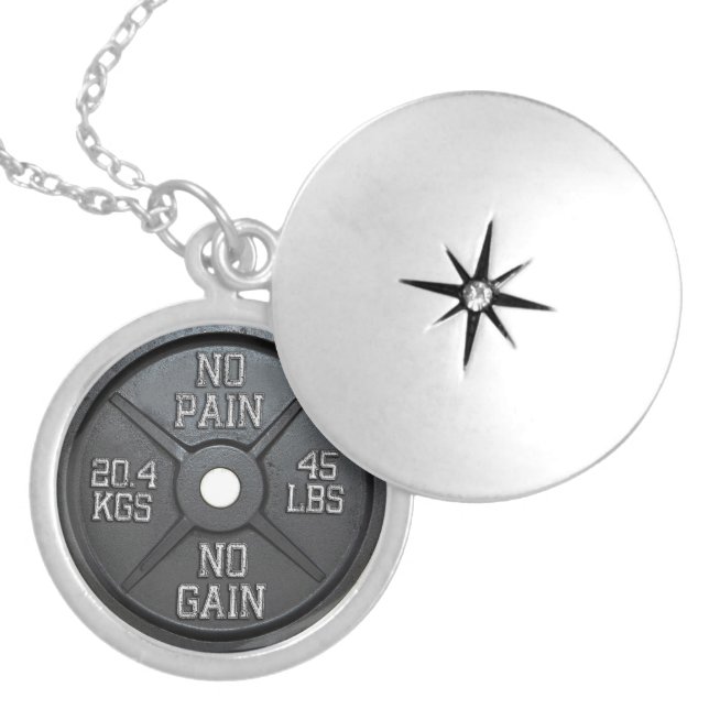Barbell Plate - No Pain No Gain Locket Necklace (Front)