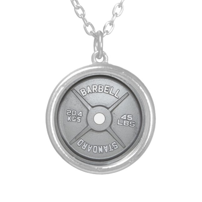 Barbell Plate Silver Plated Necklace (Front)