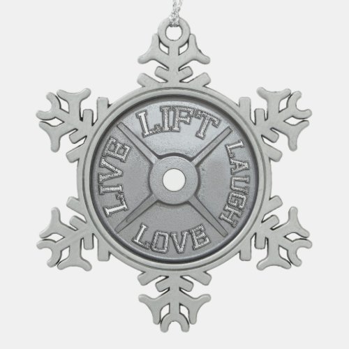 Barbell Plate Snowflake Pewter Christmas Ornament