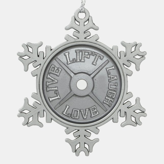 Barbell Plate Snowflake Pewter Christmas Ornament (Front)
