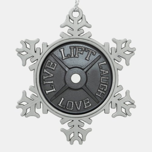 Barbell Plate Snowflake Pewter Christmas Ornament