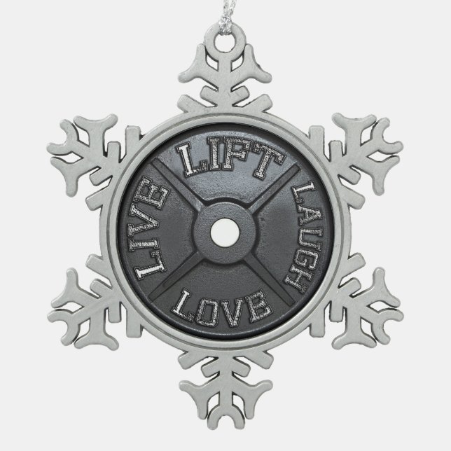 Barbell Plate Snowflake Pewter Christmas Ornament (Front)