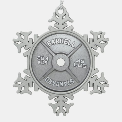 Barbell Plate Snowflake Pewter Christmas Ornament