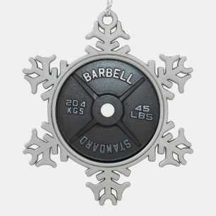 Barbell Plate Snowflake Pewter Christmas Ornament