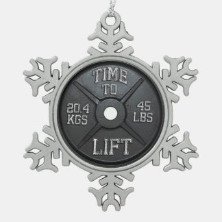 Barbell Plate - Time To Lift Snowflake Pewter Christmas Ornament