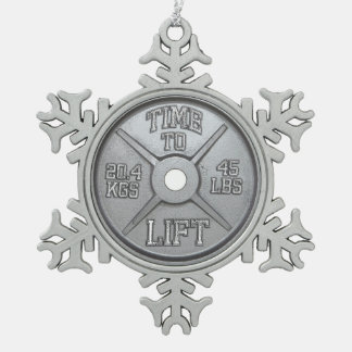 Barbell Plate - Time To Lift Snowflake Pewter Christmas Ornament