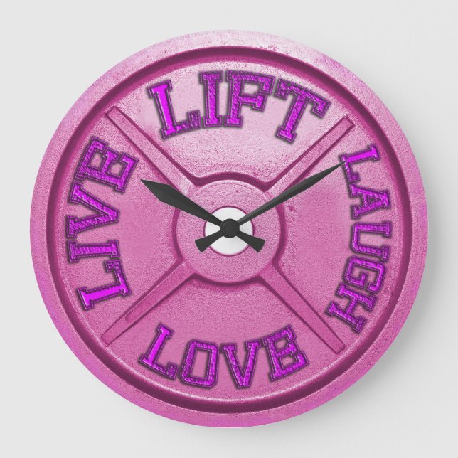 Barbell Plate Wall Clock - Lift, Live, Love, Laugh (Front)