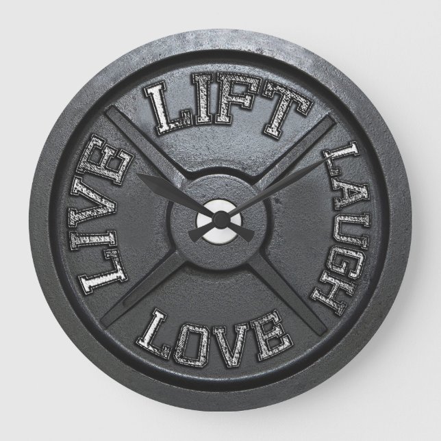 Barbell Plate Wall Clock - Lift, Live, Love, Laugh (Front)