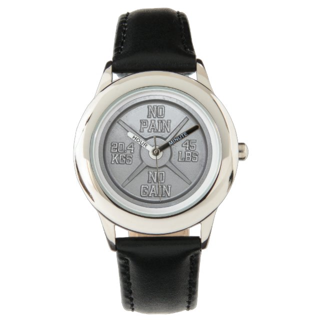Barbell Plate Wrist Watch - No Pain No Gain (Front)