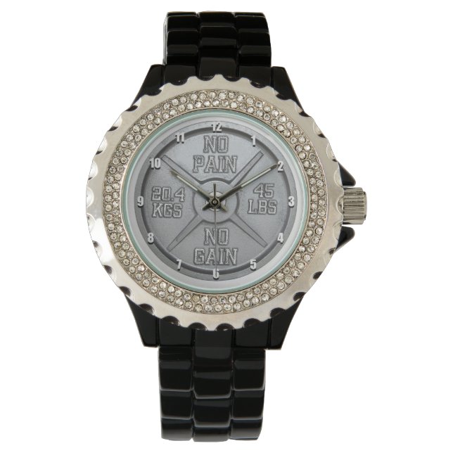 Barbell Plate Wrist Watch - No Pain No Gain (Front)