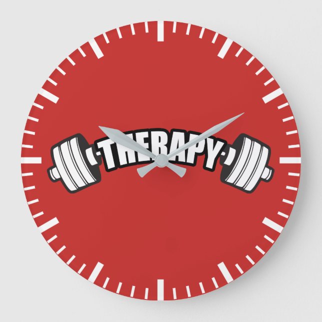 Barbell - THERAPY - Workout Inspirational Large Clock (Front)