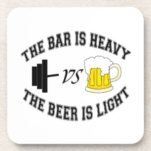 Barbell vs beer beverage coaster