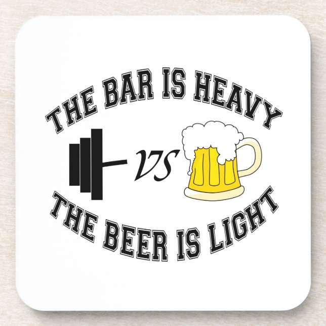 Barbell vs beer beverage coaster (Front)