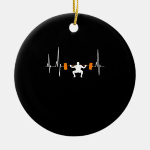 Barbell Weightlifting Heartbeat Bodybuilding Ceramic Ornament