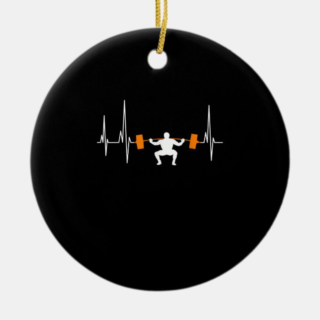 Barbell Weightlifting Heartbeat Bodybuilding Ceramic Ornament (Front)