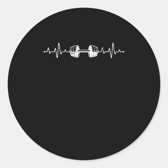 Barbell Weightlifting Heartbeat Bodybuilding Classic Round Sticker (Front)