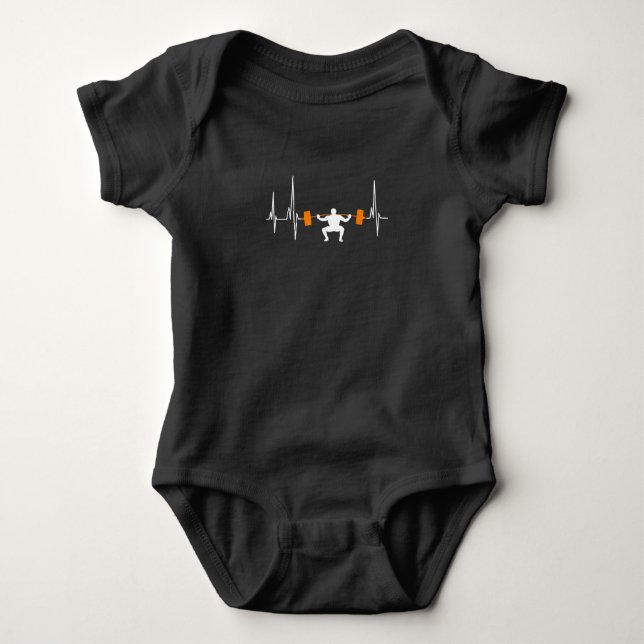 Barbell Weightlifting Heartbeat Bodybuilding Cool Baby Bodysuit (Front)
