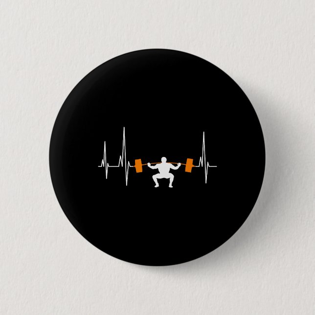 Barbell Weightlifting Heartbeat Bodybuilding Cool  Button (Front)