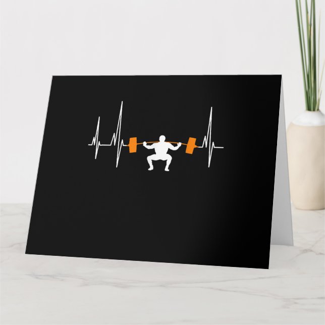 Barbell Weightlifting Heartbeat Bodybuilding Cool Card (Front)