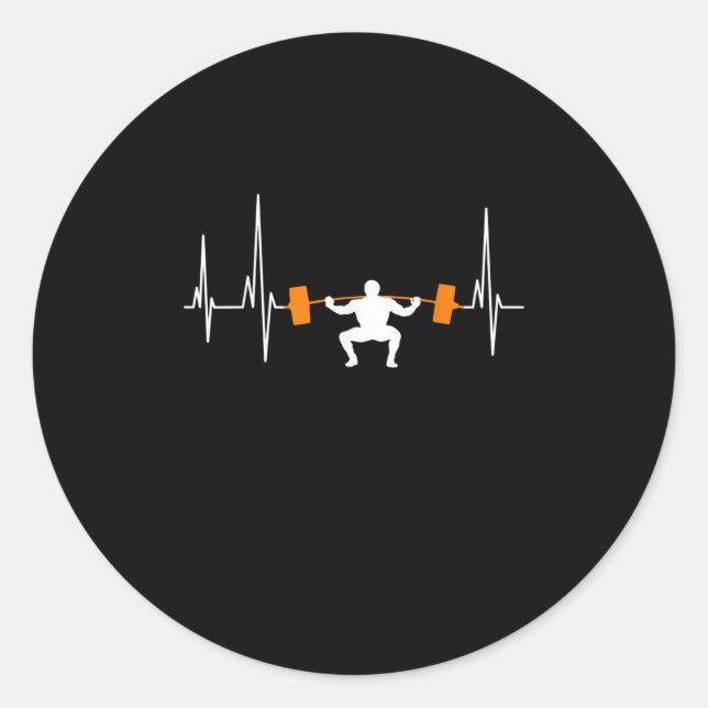Barbell Weightlifting Heartbeat Bodybuilding Cool Classic Round Sticker (Front)