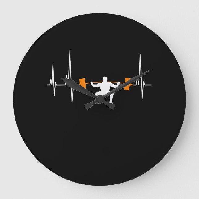 Barbell Weightlifting Heartbeat Bodybuilding Cool Large Clock (Front)