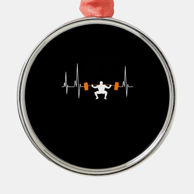 Barbell Weightlifting Heartbeat Bodybuilding Metal Ornament (Front)