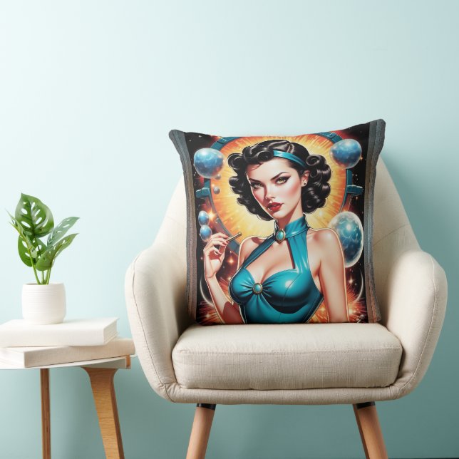 Barbenheimer Retro Fusion Atomic Age Fashion Throw Pillow (Chair)