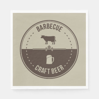 Barbeque and Beer, BBQ Emblem Badge Napkins