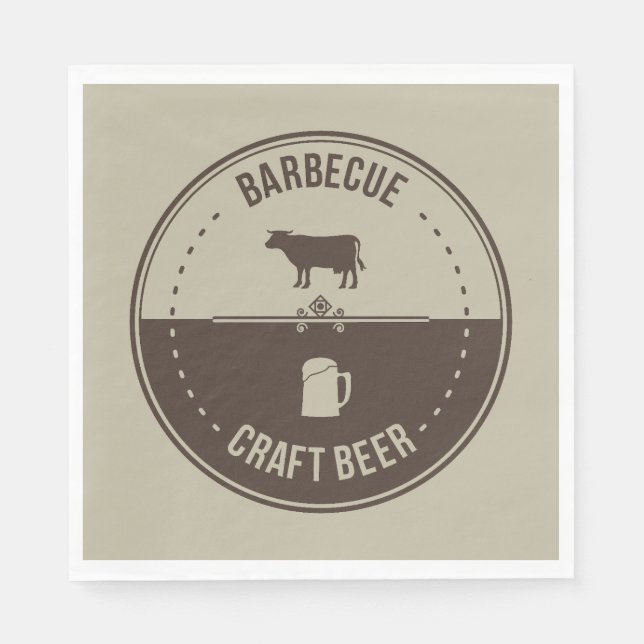 Barbeque and Beer, BBQ Emblem Badge  Napkins (Front)