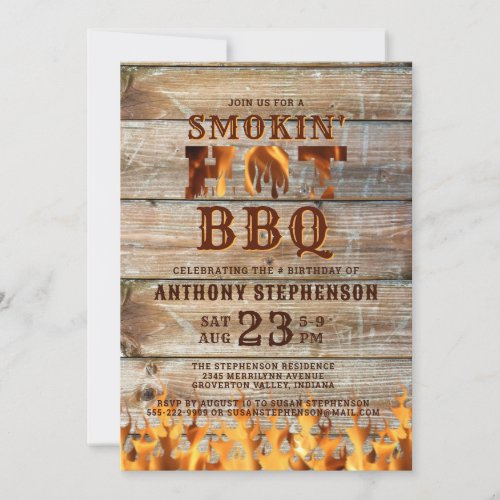 Barbeque Birthday Wood Smokin Hot BBQ Invitation