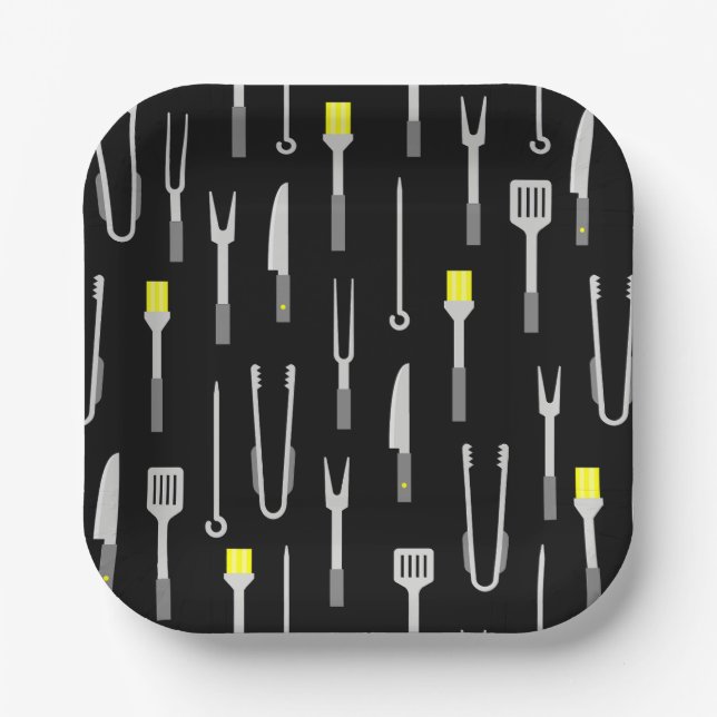 barbeque equipment summer bbq chef black paper plates (Front)